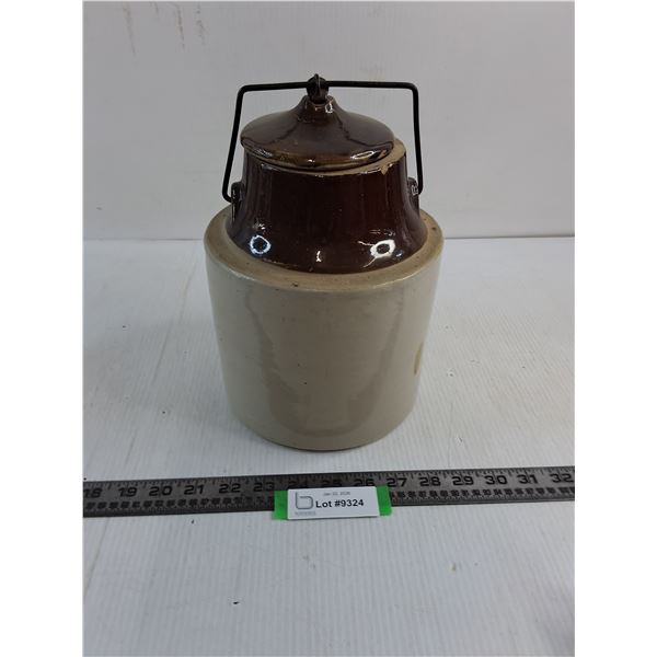 Vintage Stoneware Pickle Crock - 10.5" High - Metal Pressure Clasp Broken