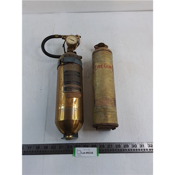 (2) Vintage Fire Extinguishers (Left one is Brass) - Cannot Ship
