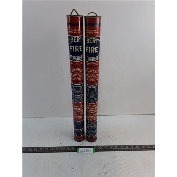 (2) Vintage Liberty Fire Extinguishers - 22" Length - Cannot Ship