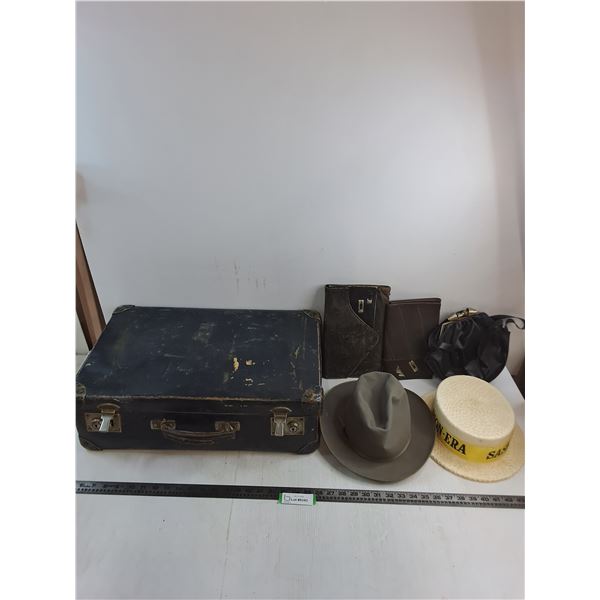 Vintage Lot - Suit Case 22x15x7", Portfolios, Purse, Hats