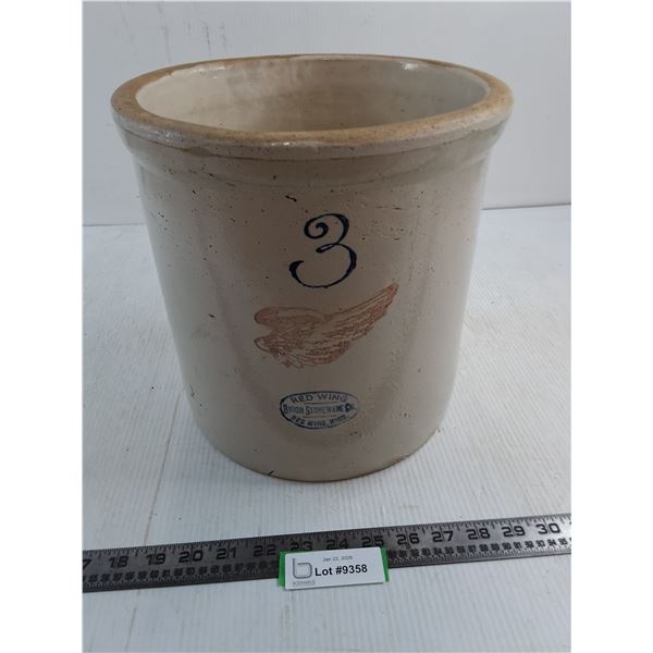 Vintage Redwing Union Stoneware #3 Crock - 10.5" High x 10.5" Diameter
