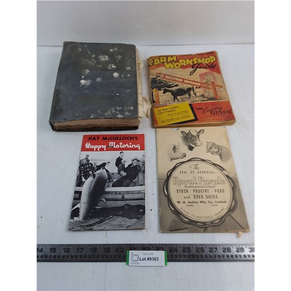 (4) Vintage Books/Booklets (Carter Auto Repair, Farm Workshop, Royal Purple, Happy Motoring)