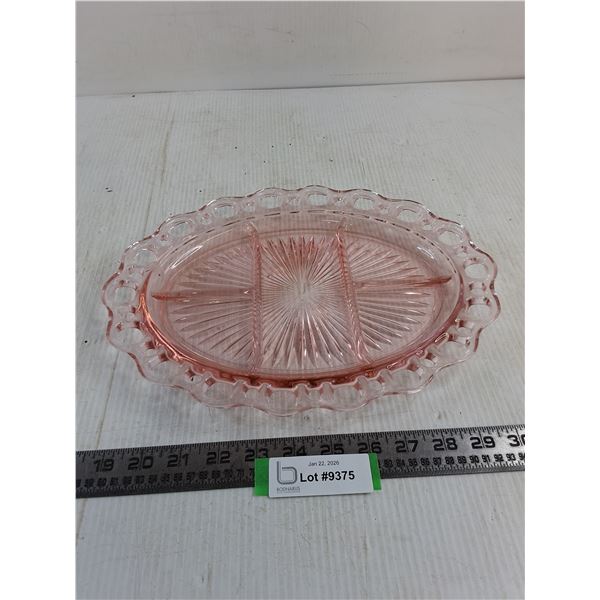 Vintage Depression Glass Segmented Platter