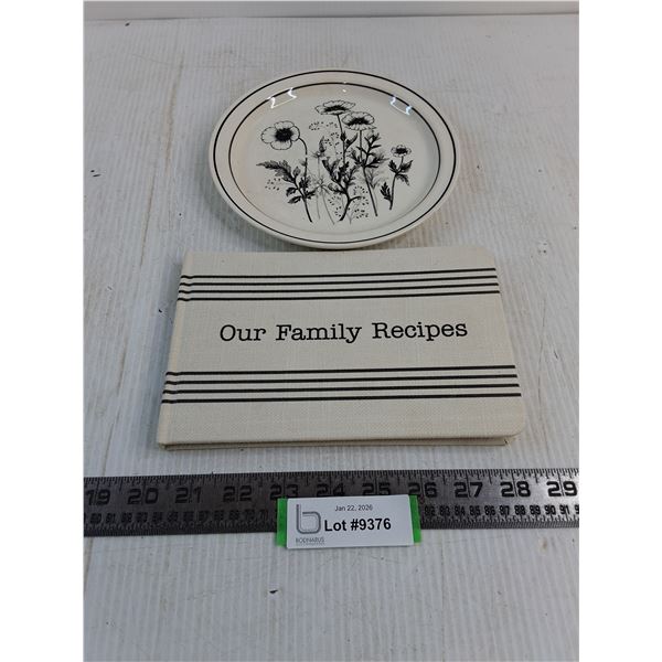 "Our Family Recipes" Keepsake Book - Unused, Brendan Stoneware Plate from Ireland