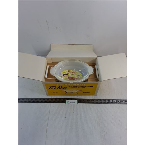Vintage Fire-King Anchorwhite 1.5 Quart Oval Casserole w/Cover & Candle Warmer - Appears New