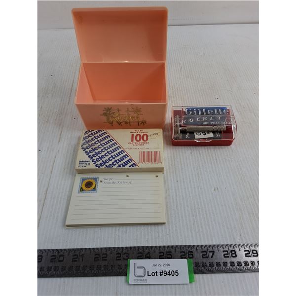 Vintage Gillette "Rocket" Razor Kit, Vintage Recipe Box w/Unused Cards