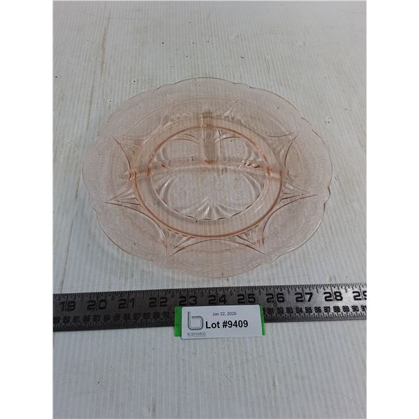Vintage Depression Glass Segmented 10" Plate