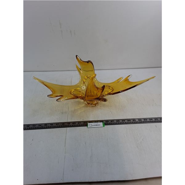 Murano Style Amber Glass Centerpiece Bowl - 23x12x9" - Broken Tip, As is