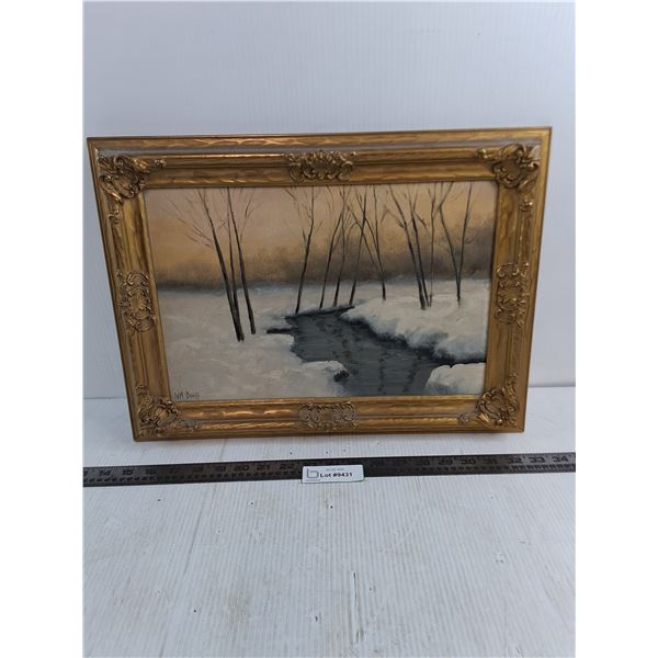 Vintage Ornate Framed "Winter's Creek" Oil Painting by V.A. Booth - 18.5" x 14"