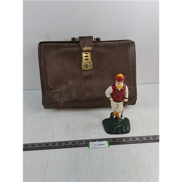 Vintage Leather Briefcase - As is, Cast Iron Golfer Ornament