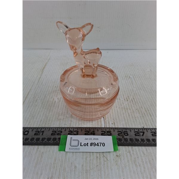 Vintage Pink Glass "Deer Fawn" Trinket Dish - Slight Damage to Left Ear