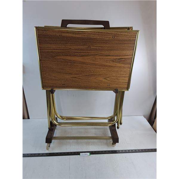 # Vintage Set of 4 TV Trays w/Roll Rack - Tight Fit On Rack, As is - Pickup Only