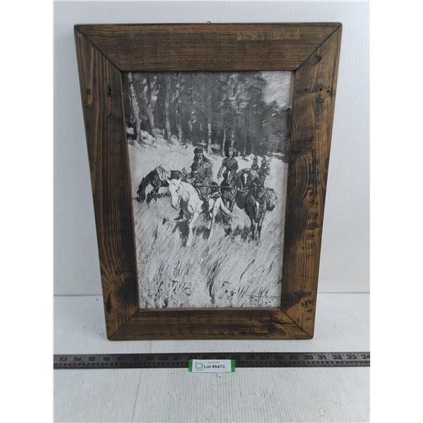 Wood Framed Charcoal Sketch by F. Remington - 15.5" x 21"