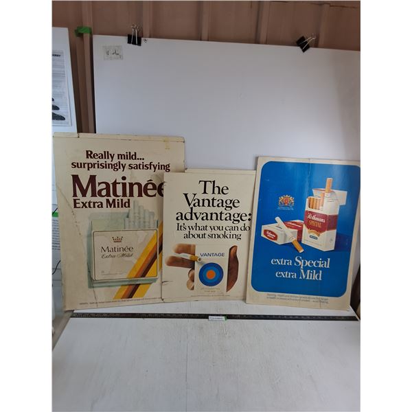(3) Vintage Cigarette Advertisement Boards - Largest 29" x 20" - Pickup Only