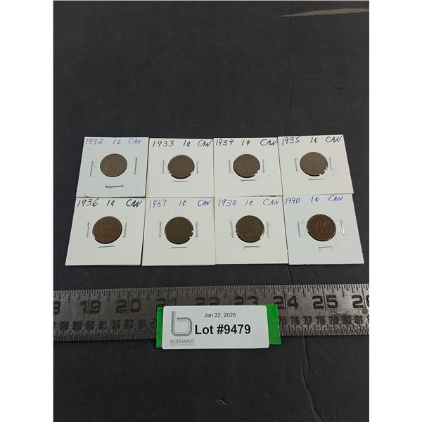 (8) Canadian Pennies from 1932-1940