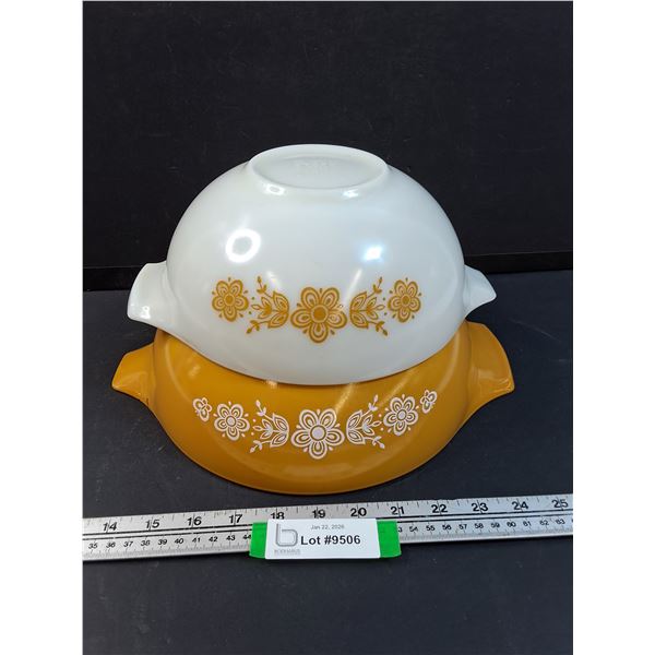 (2) PYREX Butterfly Gold Cinderella Mixing Bowls: 4Qt & 2.5Qt