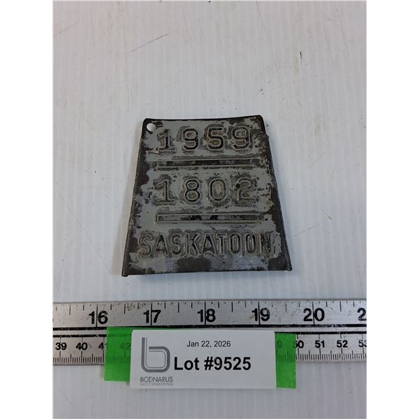 Saskatoon Bicycle License Plate - 1959