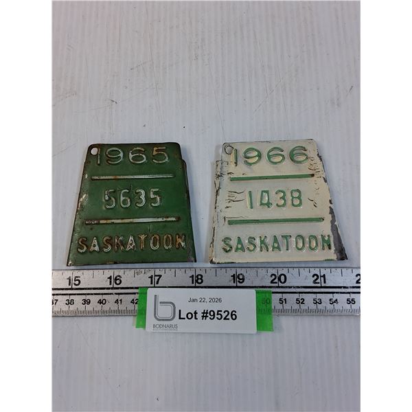 (2) Saskatoon Bicycle License Plate - 1965-66