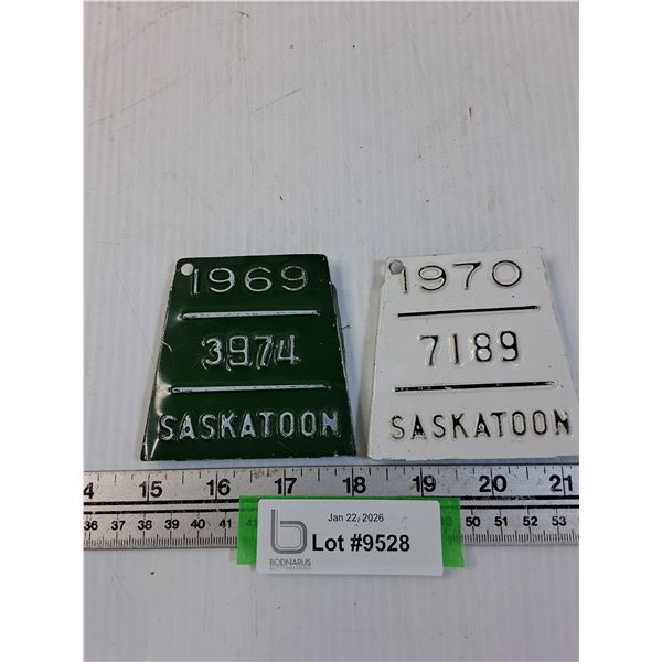 (2) Saskatoon Bicycle License Plate - 1969-70