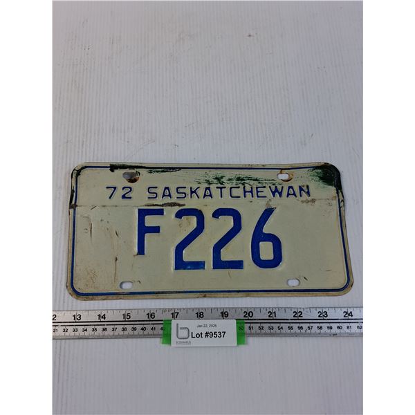 Farm Saskatchewan License Plate - 1972