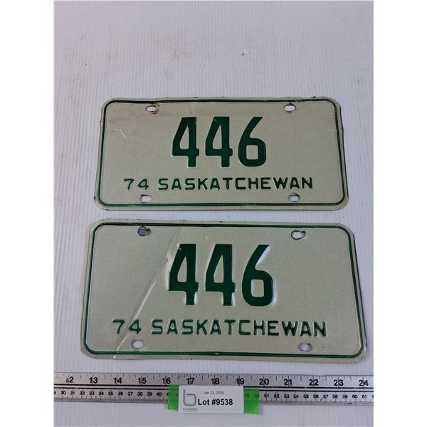 (2) Saskatchewan License Plate - 1974