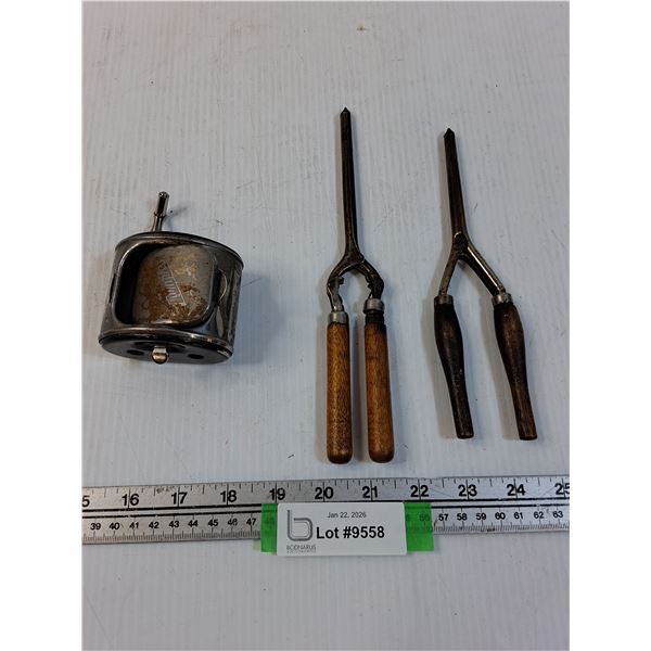 (2) Vintage Curling Irons & Twinplex Razor Sharpener