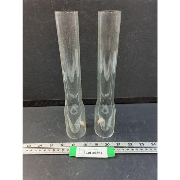 (2) Glass Kerosene Lamp Chimneys  - 10" Tall