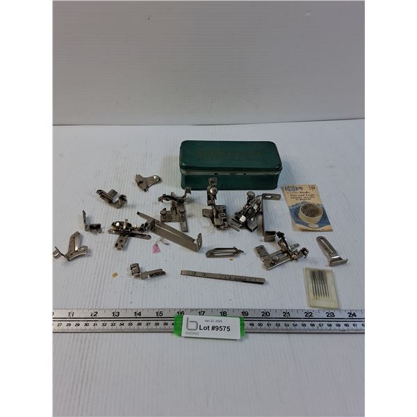 Vintage Sewing Machine Attachments & Tin
