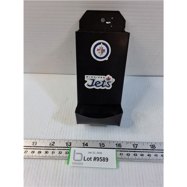 Metal Matchbox Holder w/Winnipeg Jets Stickers