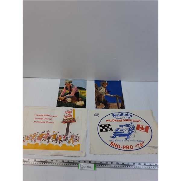 Roy Rogers Pictures & Dog 'n' Suds Placemat & Waldheim Snow Bowl 1979