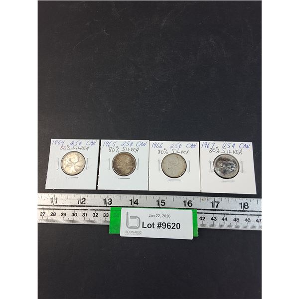 (4) Canadian 25 Cent Coins: 1964-67