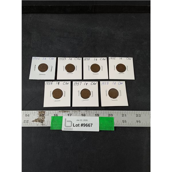 (7) Canadian 1 Cent Coins, 1932-38