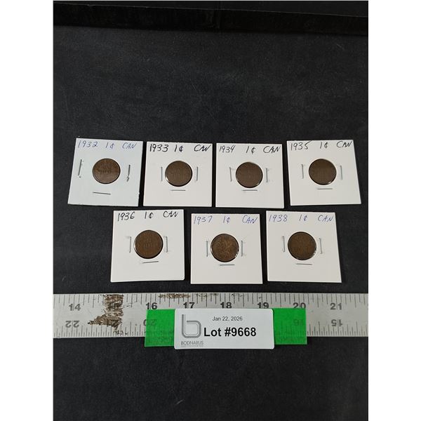 (7) Canadian 1 Cent Coins, 1932-38