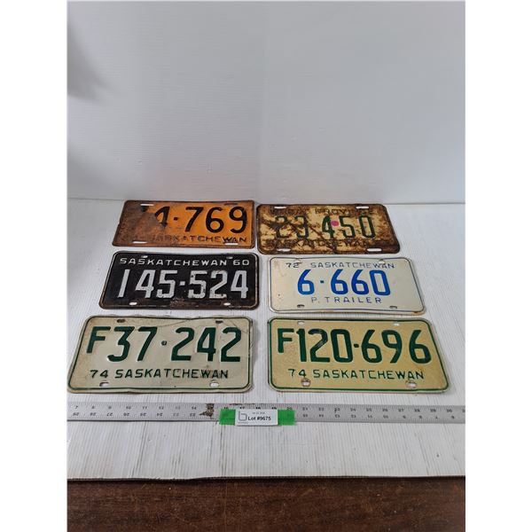 (6) Various Saskatchewan License Plates, 1942- 1974