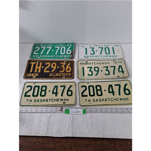 Lot of (6) Various Saskatchewan/ Alberta License Plates, 1965-74