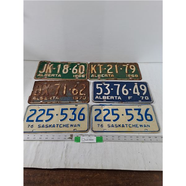 (6) Various License Plates, Alberta/ Saskatchewan, 1968-76