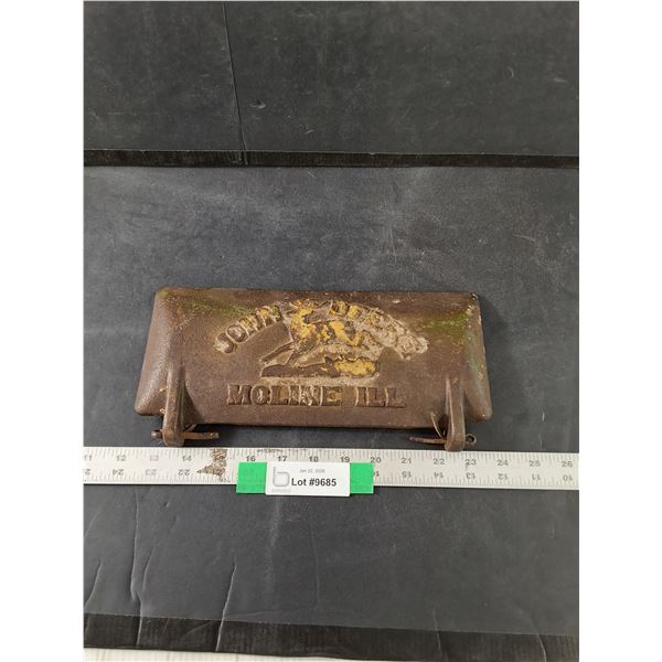 Vintage 1930s John Deere Moline Illinois Cast Iron Tool Box Lid, 11.5"x 5"