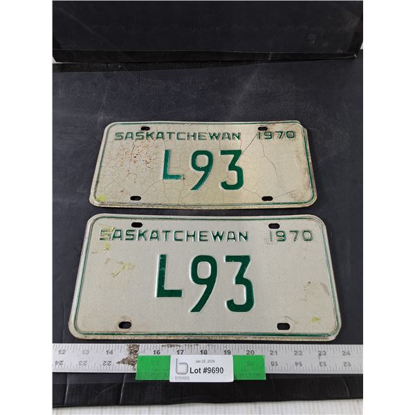 Pair of 1970 Saskatchewan 2 Digit Livery License Plates
