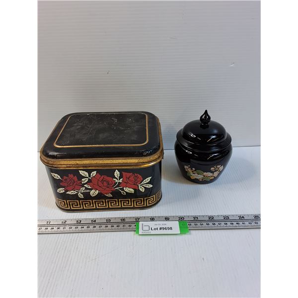 Vintage Rose Collector Tin & Ceramic Floral Canister