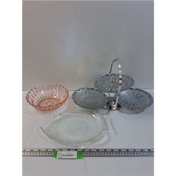 (3) Serving Dishes Lot - Silver One Needs Soldering on top tray