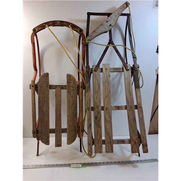 * (2) Wooden Vintage Sleighs/Tobaggans - CANNOT SHIP