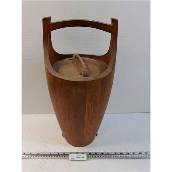 Hand Carved Wooden Vintage Ice Bucket w/Lid - 19" x 9"