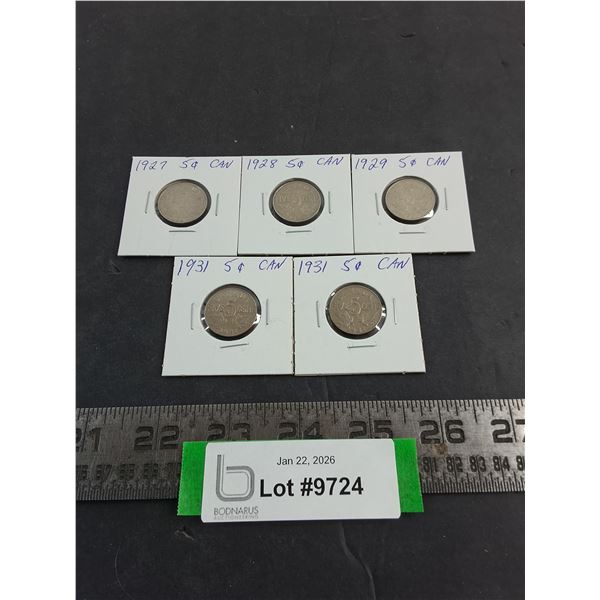 (5) Canadian Nickels from 1927-1931