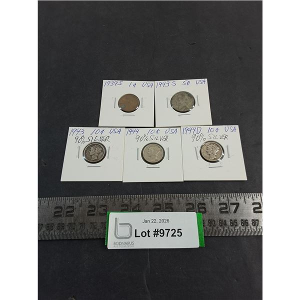 (5) American Coins from 1939-1944