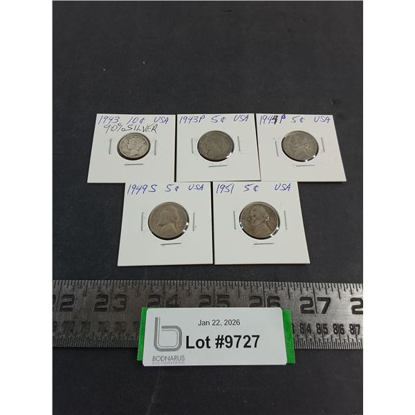 (5) American Coins from 1943-1951