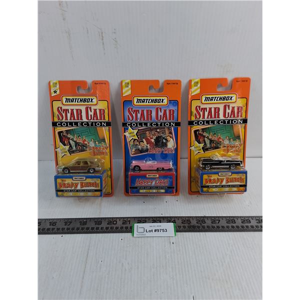 (3) NIB Matchbox "Star Car" Series Vehicles (Happy Days, Brady Bunch)