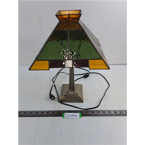 # Table Lamp w/Stained Glass Lampshade - Tested - 15.5" High