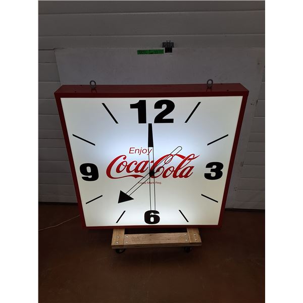 #Large Vintage Enjoy Coca-Cola Light- Up Clock, Powers On, 38.5"x38.5"x6" - CANNOT SHIP