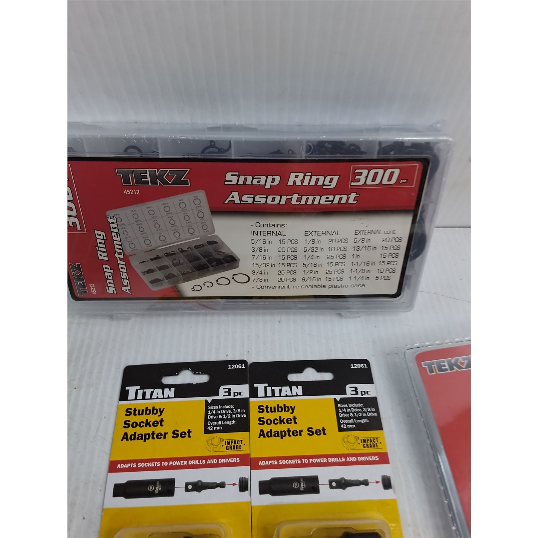 Asst. Tools & Parts - Some New (Snap Rings, Socket Adapters, Flashlight ...