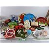 Image 1 : Assorted Christmas Ornaments, Serving Platters, Multi Light Clips, Plates, Misc